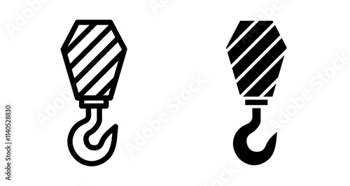 Industrial Crane hook Icons pack in outlined and flat versions