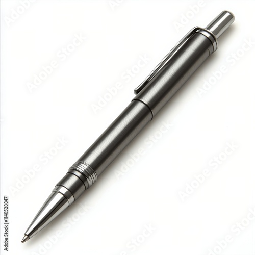 Sleek silver pen resting on a white background showcasing modern design and e...