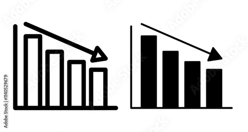 Loss bar chart Icons pack in outlined and flat versions