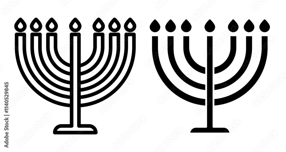 Menorah Icons pack in outlined and flat versions Menorah Icons pack in outlined and flat versions