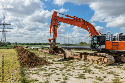 Bagger bei der Erdarbeiten für Rohrverlegung photo