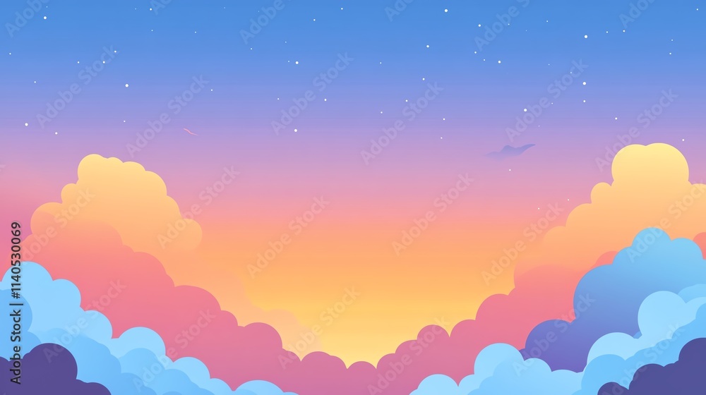 A serene sunset with vibrant clouds in shades of pink, blue, and orange, creating a tranquil atmosphere and peaceful ambiance. A serene sunset with vibrant clouds in shades of pink, blue, and orange, creating a tranquil atmosphere and peaceful ambiance.
