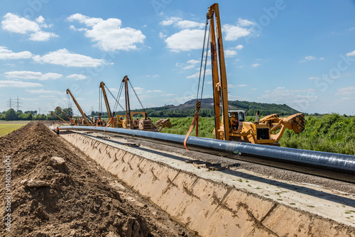 Wallpaper Mural Rohrverlegung mit Kränen auf Baustelle im Freien Torontodigital.ca
