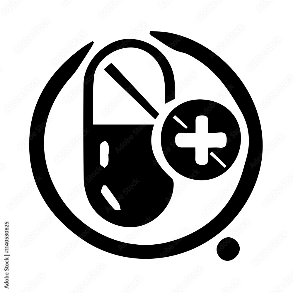 Medication Icon Hand drawn illustration black and white Medication Icon Hand drawn illustration black and white