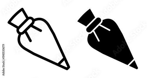 Pastry bag Icons pack in outlined and flat versions