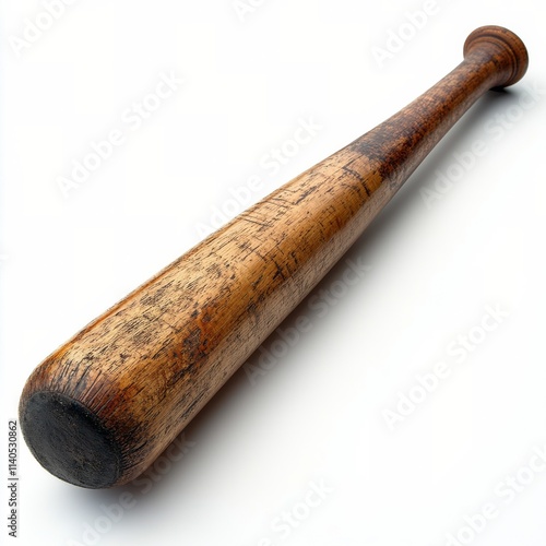 Wooden bat resting at an angle on a white surface in a well lit environment
