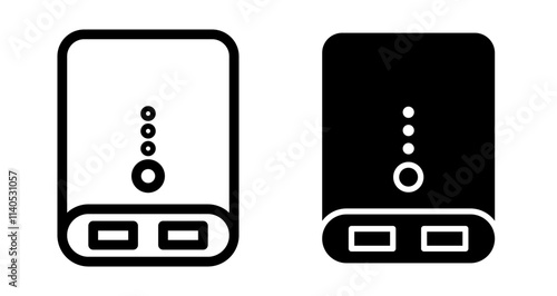 Power bank Icons pack in outlined and flat versions