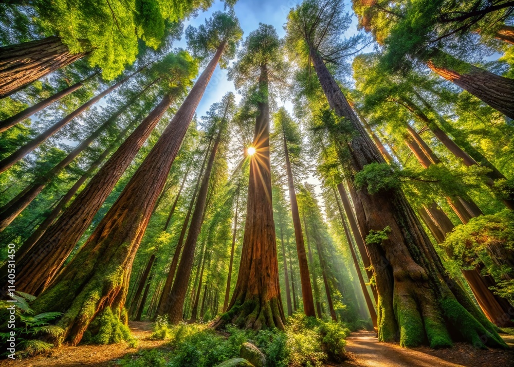 Majestic Redwood Panorama: High-Resolution Stout Grove Forest Image, California Coastal Redwoods, Deep Depth of Field Photography