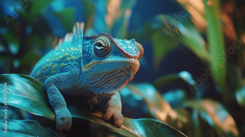 Lizard resting among vibrant green leaves in a tranquil natural setting