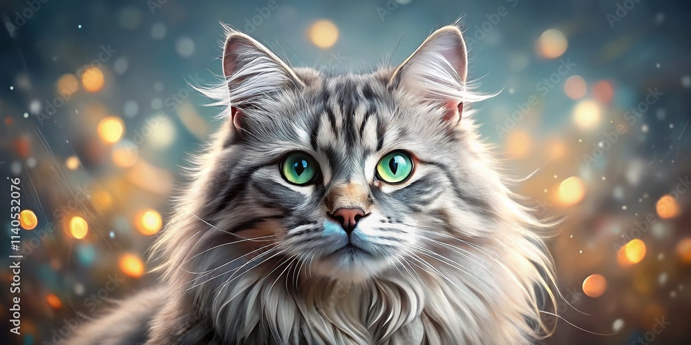 Majestic Silver Tabby Siberian Cat Photography: Rule of Thirds Composition Majestic Silver Tabby Siberian Cat Photography: Rule of Thirds Composition
