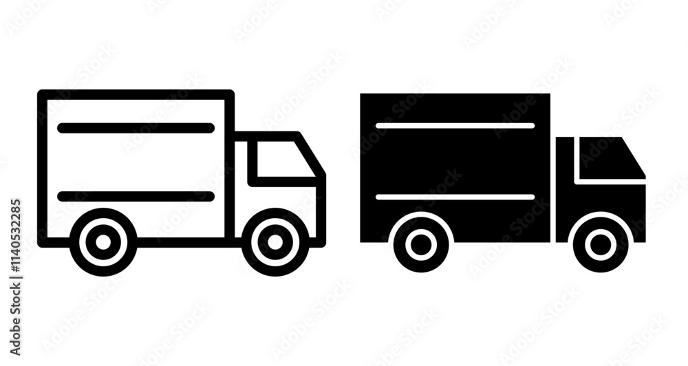 Shipping truck Icons pack in outlined and flat versions Shipping truck Icons pack in outlined and flat versions