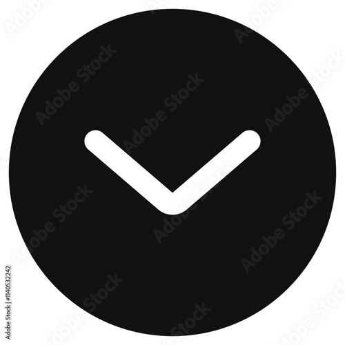 Vector single arrow chevron down icon. Black, white background. Perfect for app and web interfaces, infographics, presentations, marketing, etc.