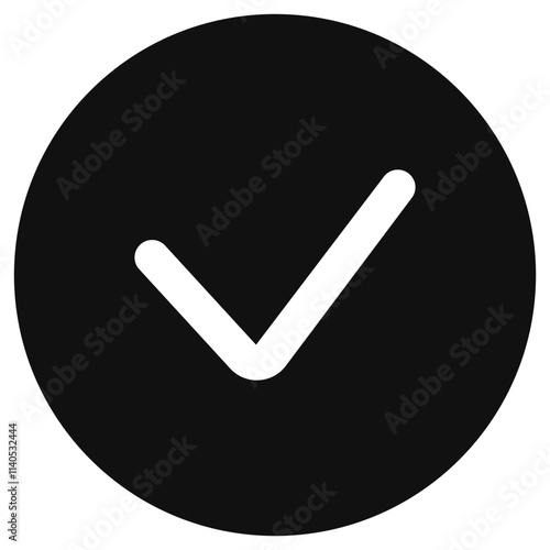 Vector check checkmark verify mark icon. Black, white background. Perfect for app and web interfaces, infographics, presentations, marketing, etc.