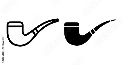 Smoking pipe Icons pack in outlined and flat versions