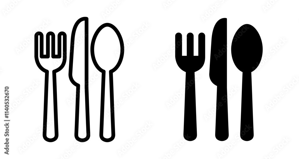 Spoon forks and knife Icons pack in outlined and flat versions Spoon forks and knife Icons pack in outlined and flat versions