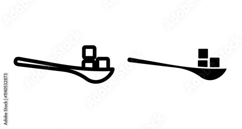 Sugar cubes spoon Icons pack in outlined and flat versions