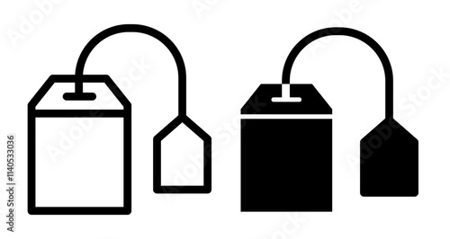 Tea bag Icons pack in outlined and flat versions