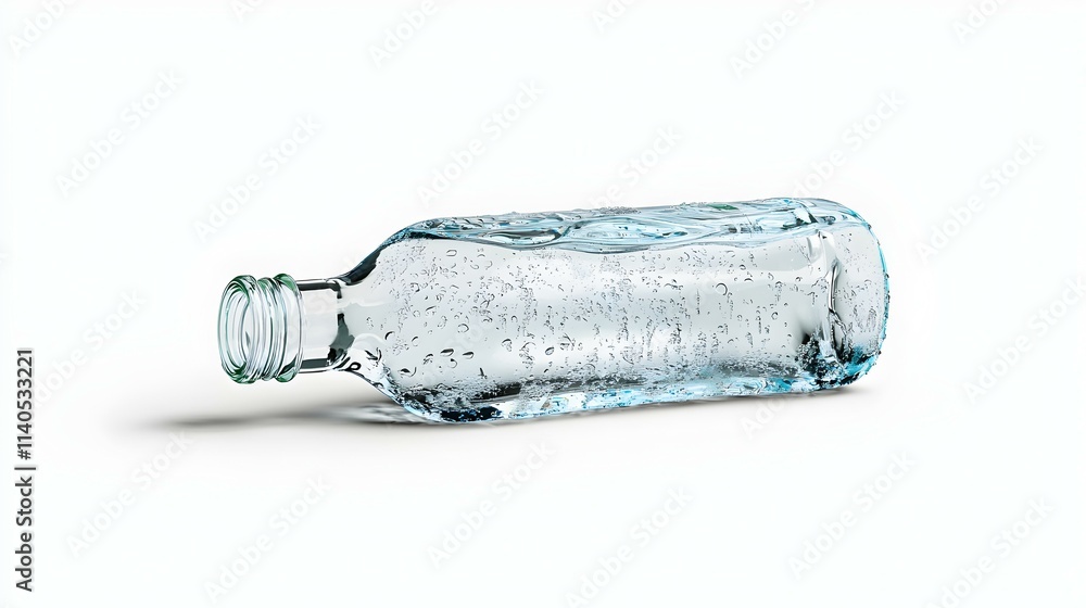Fototapeta premium Clear Glass Bottle with Water and Condensation on White Background
