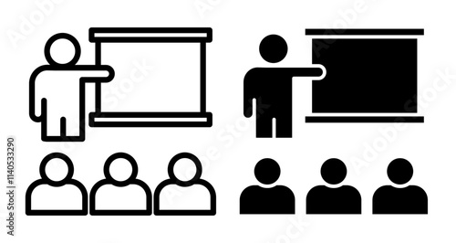 Training Icons pack in outlined and flat versions