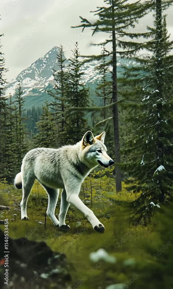wolf walking through the woods , running at camera, detailed fur wolf walking through the woods , running at camera, detailed fur