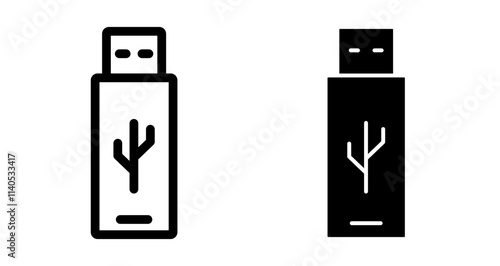 USB Icons pack in outlined and flat versions