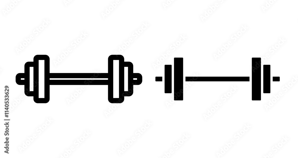 Weight barbell Icons pack in outlined and flat versions Weight barbell Icons pack in outlined and flat versions