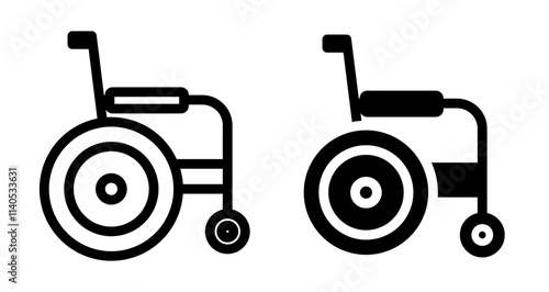 Wheelchair Icons pack in outlined and flat versions