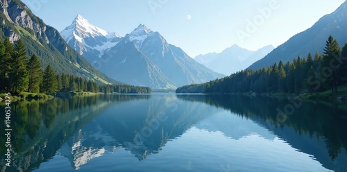 Serene lake surface reflected in surrounding mountains, nature, reflection, tranquil scene photo