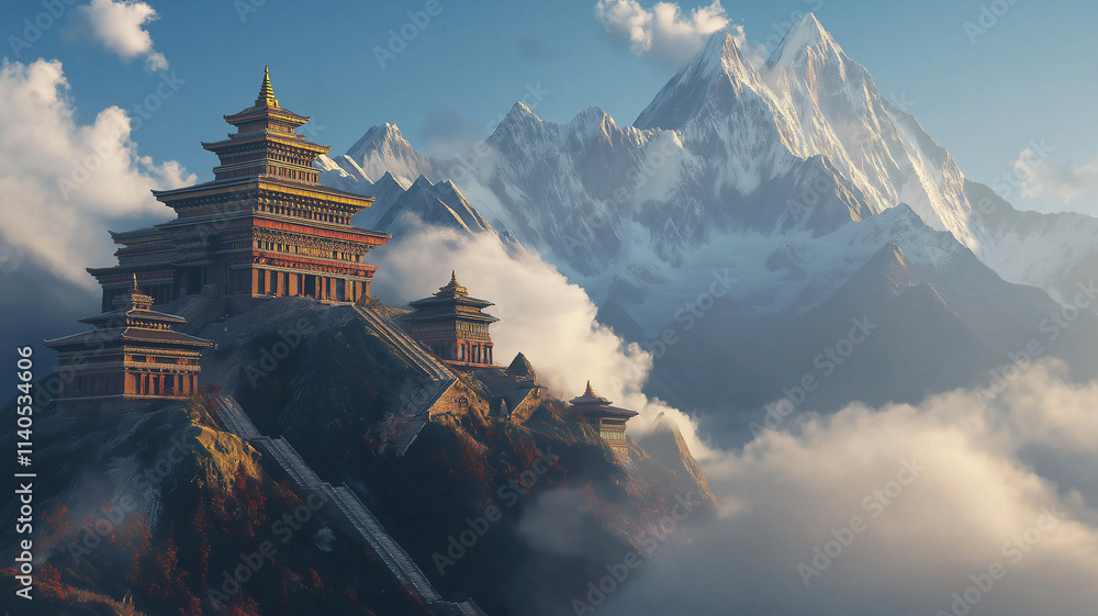 Obraz premium Majestic Himalayan Monastery, Serenity Amidst the Peaks. Concept of Spirituality