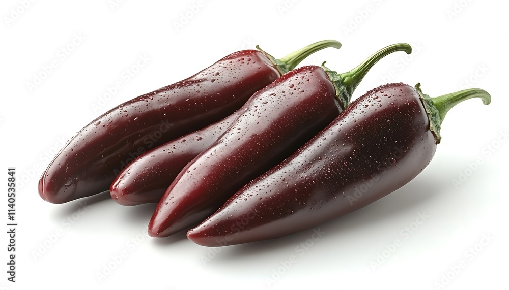 Three Dark Red Chili Peppers Isolated on White Background Three Dark Red Chili Peppers Isolated on White Background