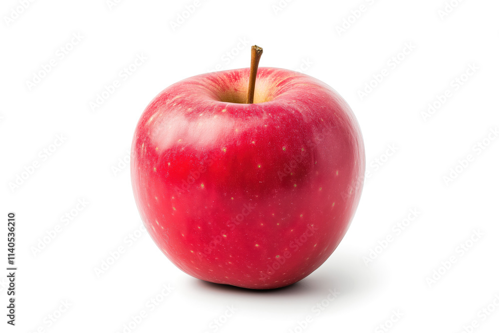 A vibrant, fresh red apple with a shiny skin and visible stem, isolated on white background A vibrant, fresh red apple with a shiny skin and visible stem, isolated on white background