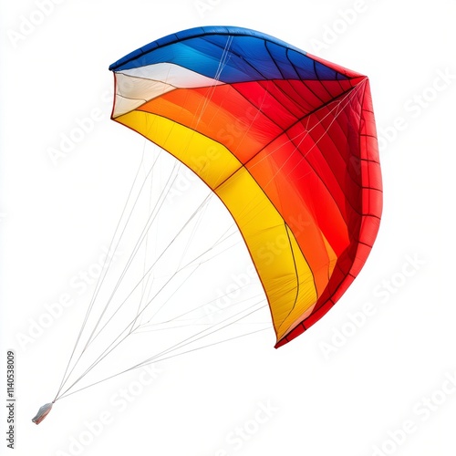 Colorful kite flying high in a clear blue sky during a sunny day
