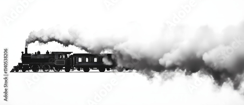 retro steam locomotive and wagons, steam rising from the locomotive chimney; isolated on white background; copy space photo