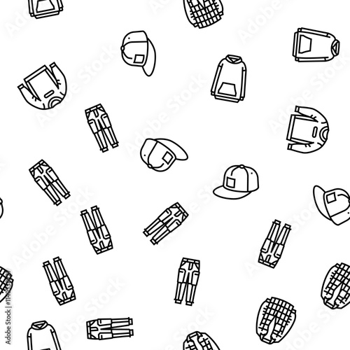 streetwear cloth fashion urban vector seamless pattern thin line illustration