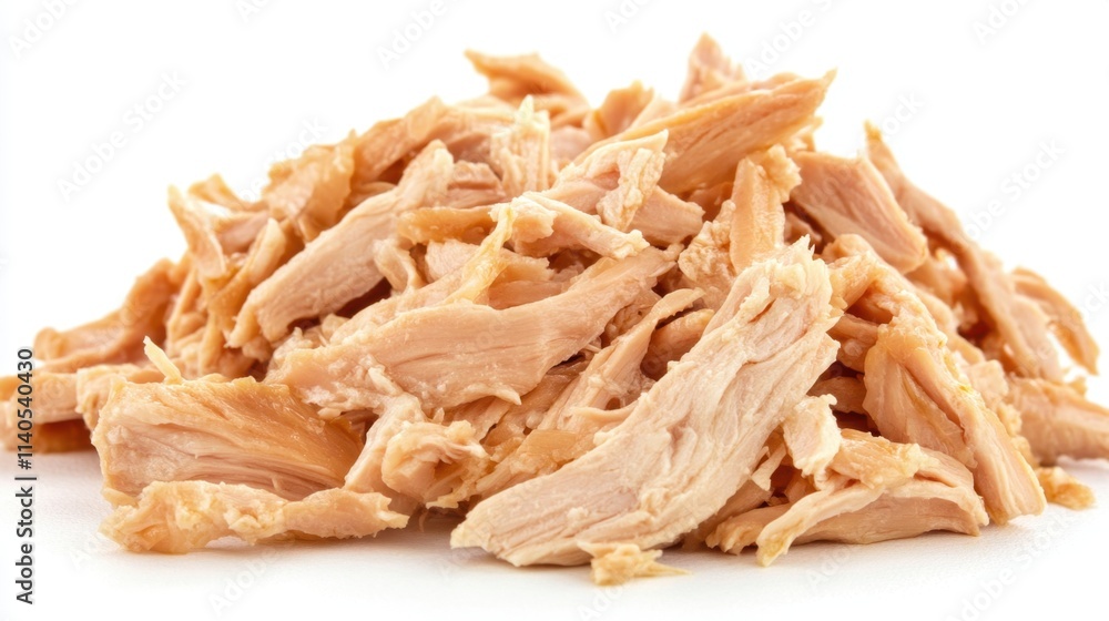 Shredded Chicken Pile on White Background for Culinary Use Shredded Chicken Pile on White Background for Culinary Use