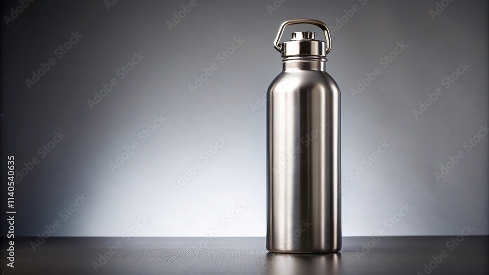 stainless steel water bottle mockup on simple background, long shot stainless steel water bottle mockup on simple background, long shot