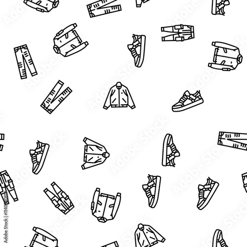 streetwear cloth fashion urban vector seamless pattern thin line illustration
