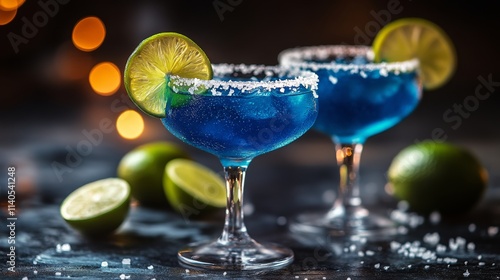 Refreshing cocktails served in elegant glasses with lime garnishes at a festi...
