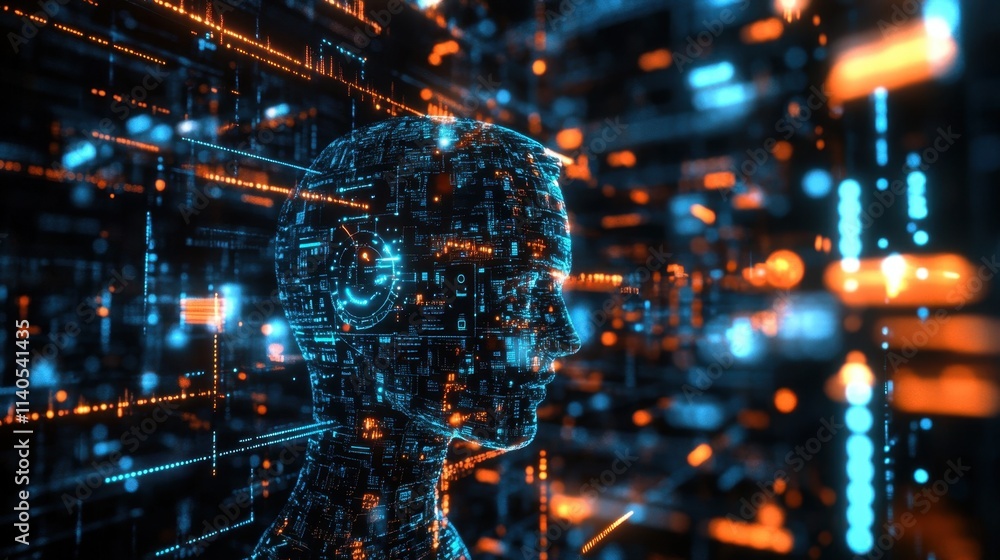 Fototapeta premium 3D rendering highlighting artificial intelligence and deep data mining techniques.