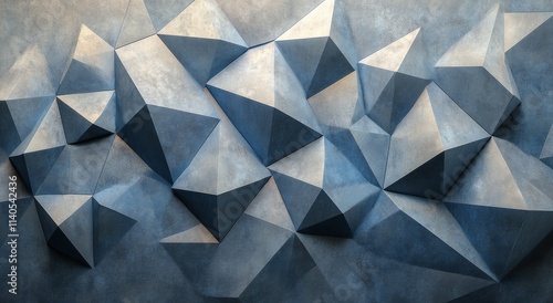 Unique three dimensional wall art design in shades of blue with geometric pat...