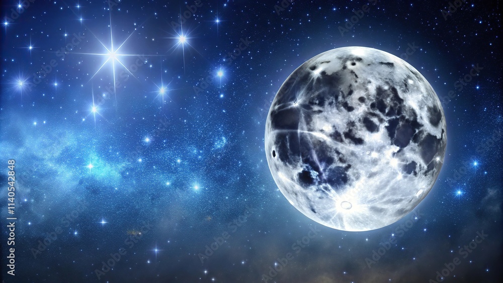 Obraz premium Starry night sky with a full moon shining in the background