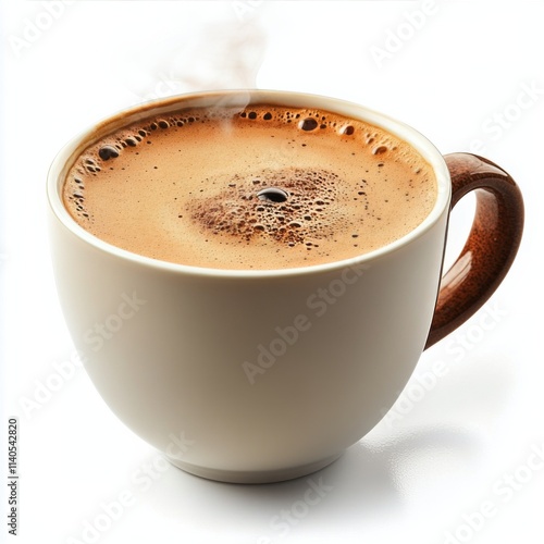 Warm coffee cup with steam rising against a plain background during morning h...
