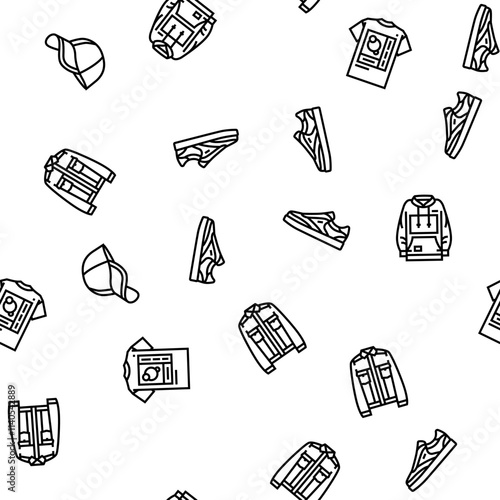 streetwear cloth fashion urban vector seamless pattern thin line illustration
