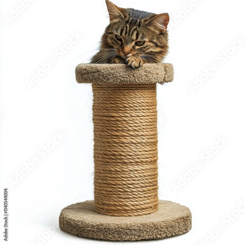 Cat relaxing on a scratching post during indoor playtime in a cozy home setting