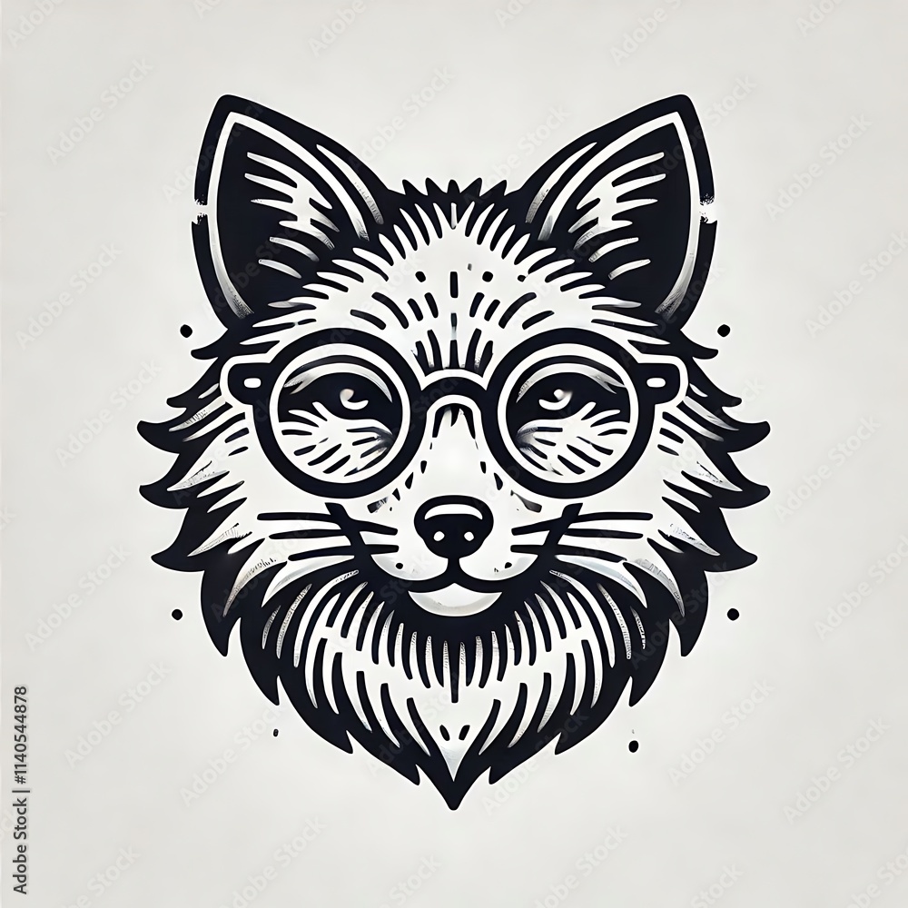 Fototapeta premium Stylized fox illustration wearing glasses.