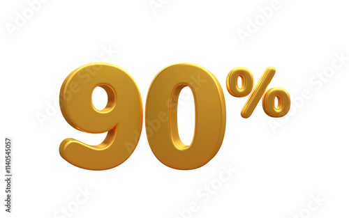 3D render number 90% percentage golden discount,progress,earning, PNG, transparent