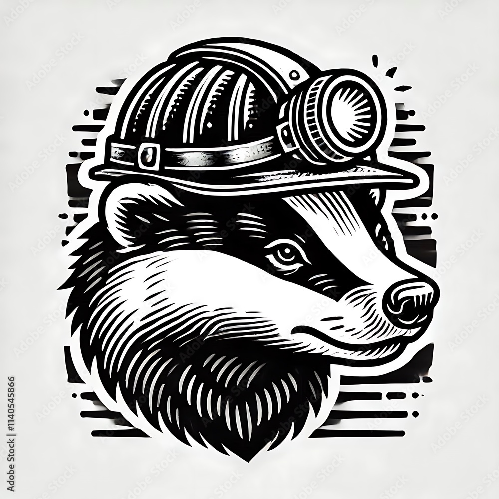 Badger wearing a miner's helmet with a light. Badger wearing a miner's helmet with a light.