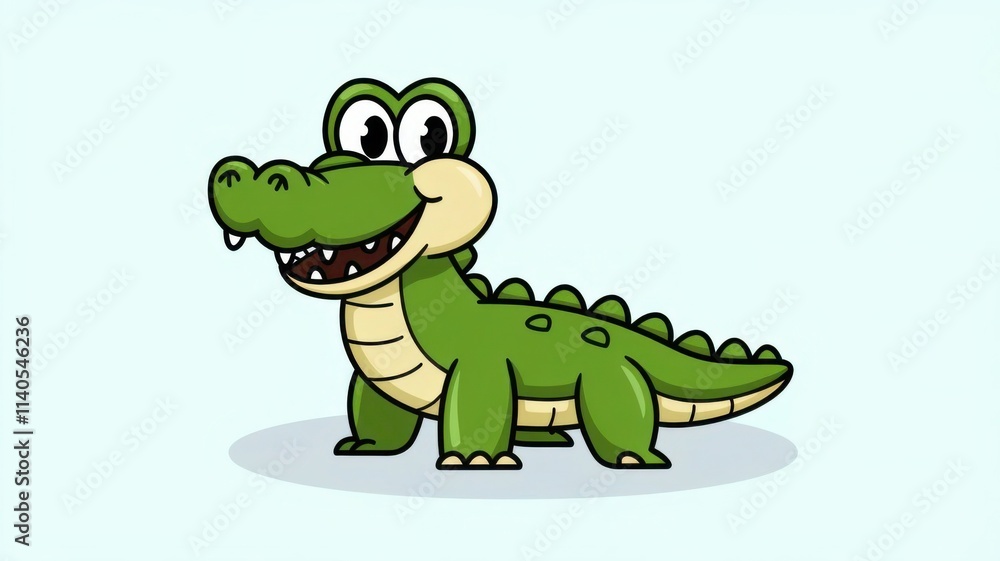 Fototapeta premium Crocodile with Big Grin and Playful Eyes on a Light Blue Background