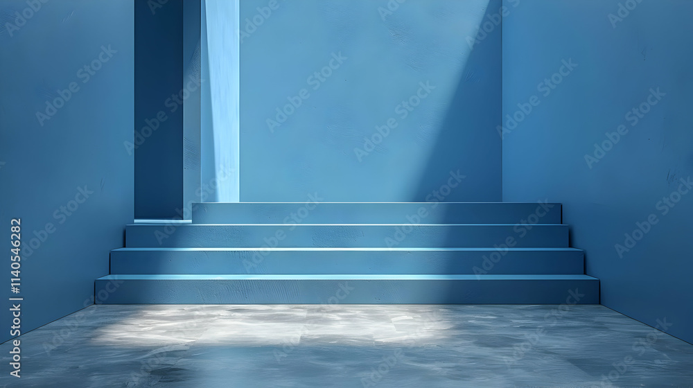 Obraz premium Blue Minimalist 3D Rendered Abstract Background with Steps