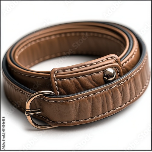 Unique brown leather belt with sleek metal buckle and stylish chain design